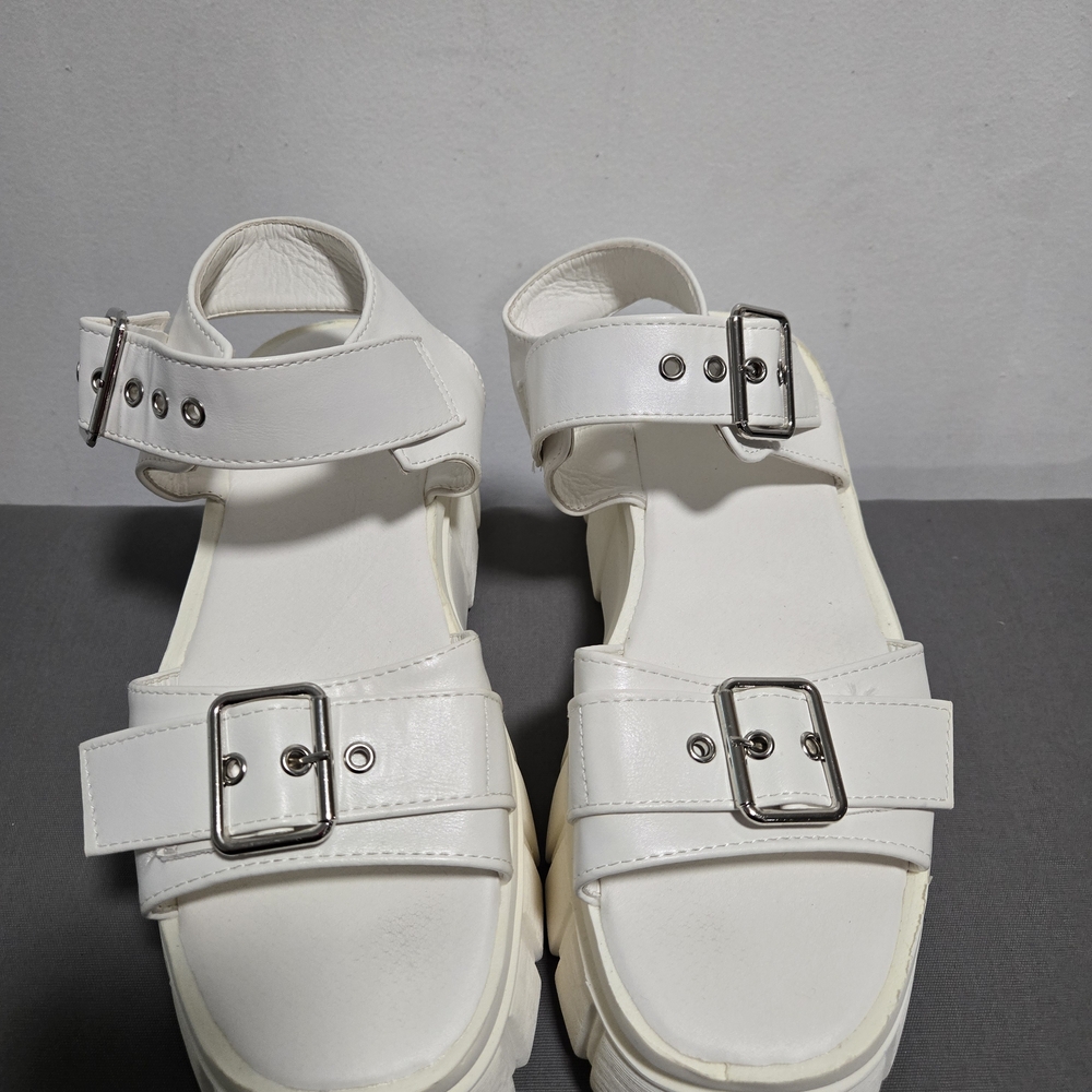 Chunky White Buckle Platform Sandals
